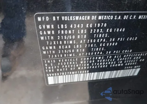 2024 Volkswagen Taos 1.5T Se from USA, damaged, VIN 3VVSX7B27RM018468